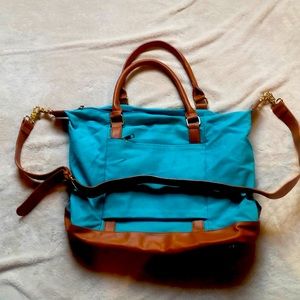 NWOT Teal canvas & leather cross body w/pockets